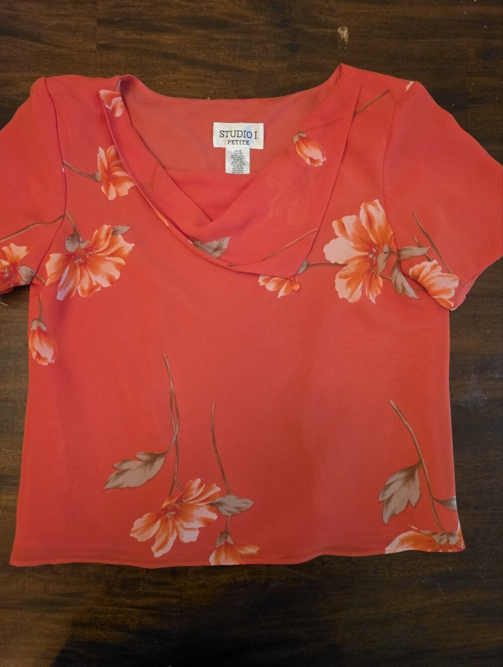 Vintage Studio I Petite Orange Floral Short Sleeve Blouse V-Neck Top